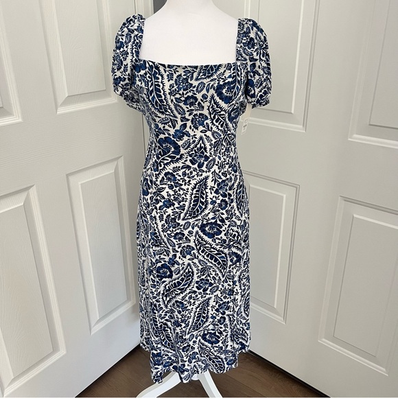 Francesca's Collections Dresses & Skirts - Miami of Francesca’s Square Neck Midi Dress Small Blue Front Slit Quiet Luxury